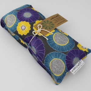 Neck & Shoulder Rice Bag 4.5 x 21 inches, hot or cold therapy pack, purple, yellow, teal blue, gray, floral pattern, rice heating pad image 4