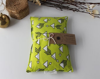 Rectangle Rice Bag - 6.5 x 10 inches, hot cold therapy pack, foot warmer, rice heating pad, chartreuse, lime green, arrow triangle pattern