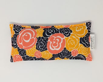 Headache & Eye Rice Bag - 4.5 x 10 inches, hot or cold therapy pack, yellow, navy, coral, abstract floral pattern, microwave rice heat pad