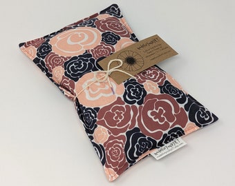 Rectangle Rice Bag - 6.5 x 10 inches, hot cold therapy pack, mauve, pink, navy, abstract floral pattern, foot warmer, rice heating pad