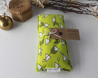 Neck & Shoulder Rice Bag - 4.5 x 21 inches, hot cold therapy pack, rice heating pad, chartreuse, lime green, white, arrow triangle pattern