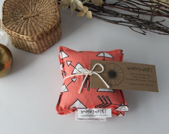 Hand Warmer Rice Bags - 4 x 4 inches, set of 2, hot or cold therapy pack, heating pad, small rice bag, coral pink, arrow triangle pattern