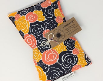 Rectangle Rice Bag - 6.5 x 10 inches, hot cold therapy pack, yellow, navy, coral, abstract floral pattern, foot warmer, rice heating pad