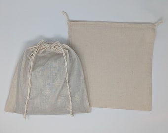 11 x 11 inches - Reusable Storage Bag, Double Drawstring, Unbleached 100 % Cotton Muslin, Square, Fits 9 x 9 Large Square Rice Bag