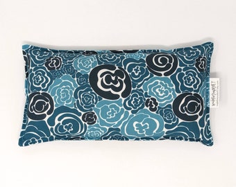 Large Rectangle Rice Bag - 6 x 12 inches, hot or cold therapy pack, microwave rice heating pad, navy, blue, abstract floral pattern