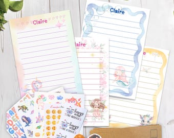 Personalized Magical Creatures Kids Stationery Set | Unicorn Fairy Mermaid Dragon Paper and Stickers