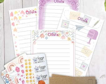 Personalized Kids Stationery Set – Classic Pink, Writing Paper & Stickers, Happy Mail for Children