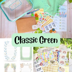 Kids Letter Writing Kit – Pen Pal Set with Themed Stationery, Personalized Address Labels, Stickers, Wax Seals (Zipper Case) Classic Green