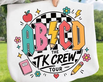 Retro ABCD Transitional Kindergarten Teacher PNG, TK Teacher Back to School Shirt Design, Groovy Teacher Sublimation Digital Download