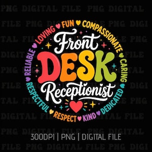 Immagine PNG di apprezzamento per la receptionist della reception: design per maglietta del team amministrativo, regalo per il personale d'ufficio, download digitale per il team di reception.