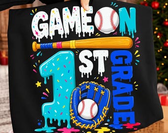 Game On 1st Grade Baseball Drip Ice Cream PNG, Back to School First Grade Shirt Design, Sports Kids Sublimation Digital Download