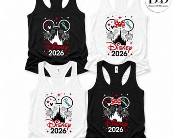 Custom Mickey Minnie Tank Top, Retro Disney Trip Tank Top, Personalized Mickey Minnie Couple Tank Top, Disney Minnie Mouse Castle Tank Top