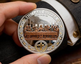 Letzte Abendmahl Christian Challenge Münze | Religiöse Eucharistie Kupfer Token Tasche Bibelverse