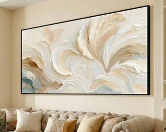Neutral Abstract Swirls Canvas, Beige and Cream Wall Art, Modern Home Decoration, Soft Color Palette Canvas, Contemporary Interior Art
