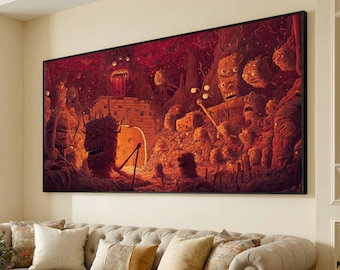 Surreales Demonic Portal Leinwanddruck, Fantasy Horror Wandkunst, Dunkle Fabelwesen Dekoration, Haunted Dungeon Leinwanddruck