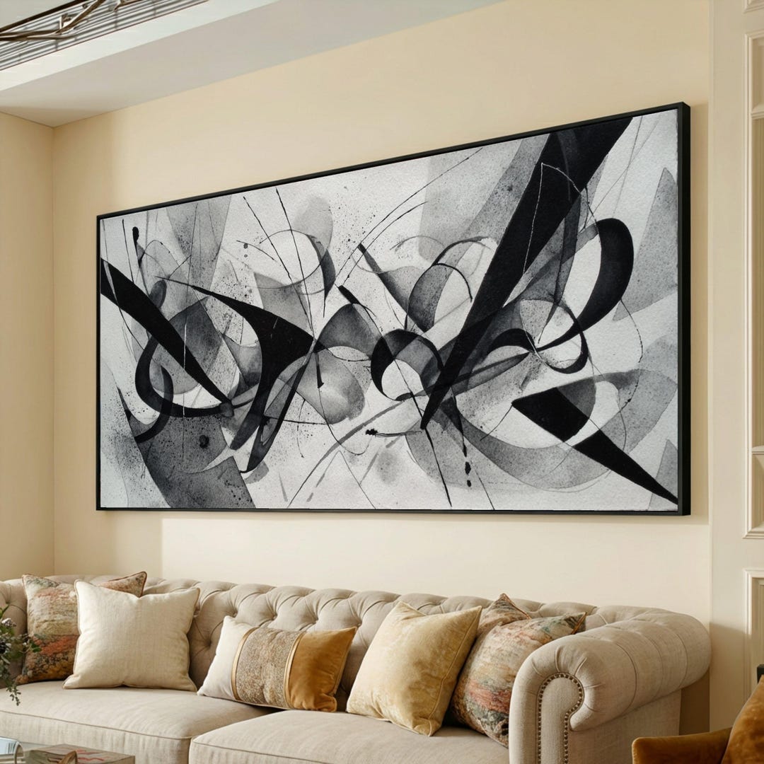 Abstract Black and White Calligraphy Canvas, Modern Ink Brush Stroke ...
