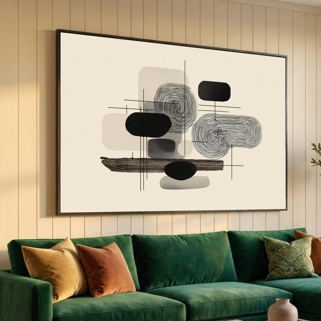 Minimalist Abstract Wood Grain Canvas, Neutral Black and Beige Wall Art ...