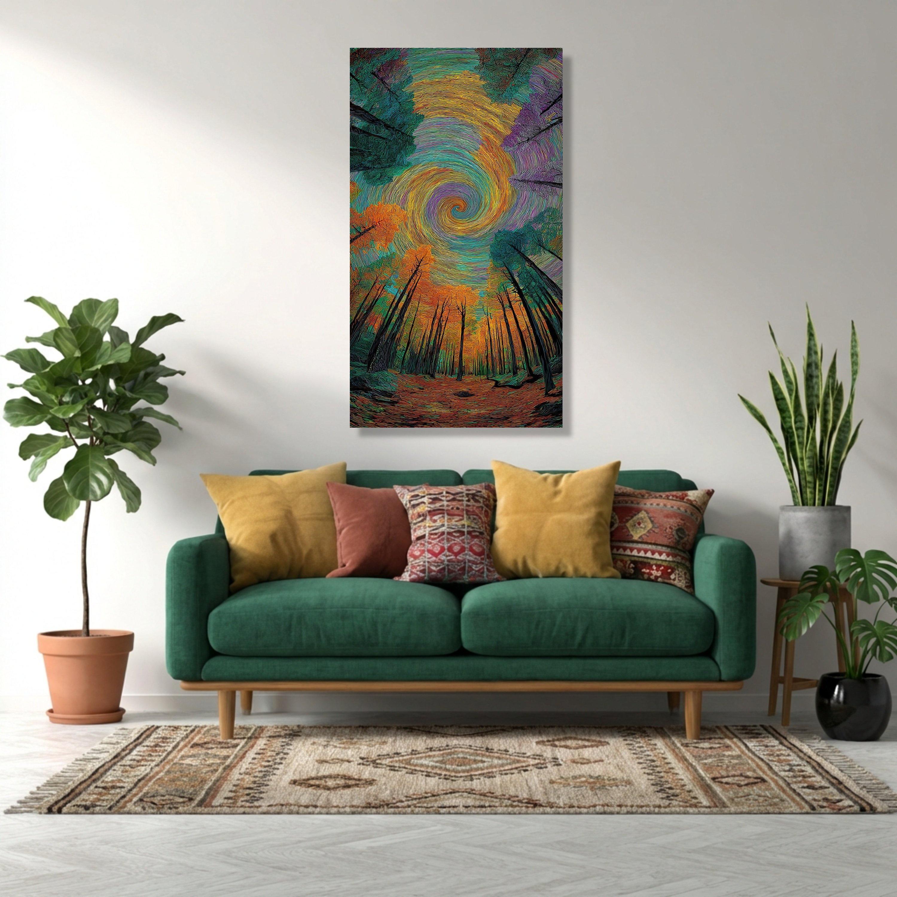 Vibrant Autumn Forest Swirl, Abstract Tree Canopy Canvas, Colorful ...