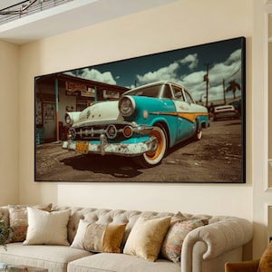 Vintage Classic Car Canvas Wall Art, Retro Automobile Photo, Rustic Street Scene Canvas, Old Timers Car Print, Home Decor Canvas