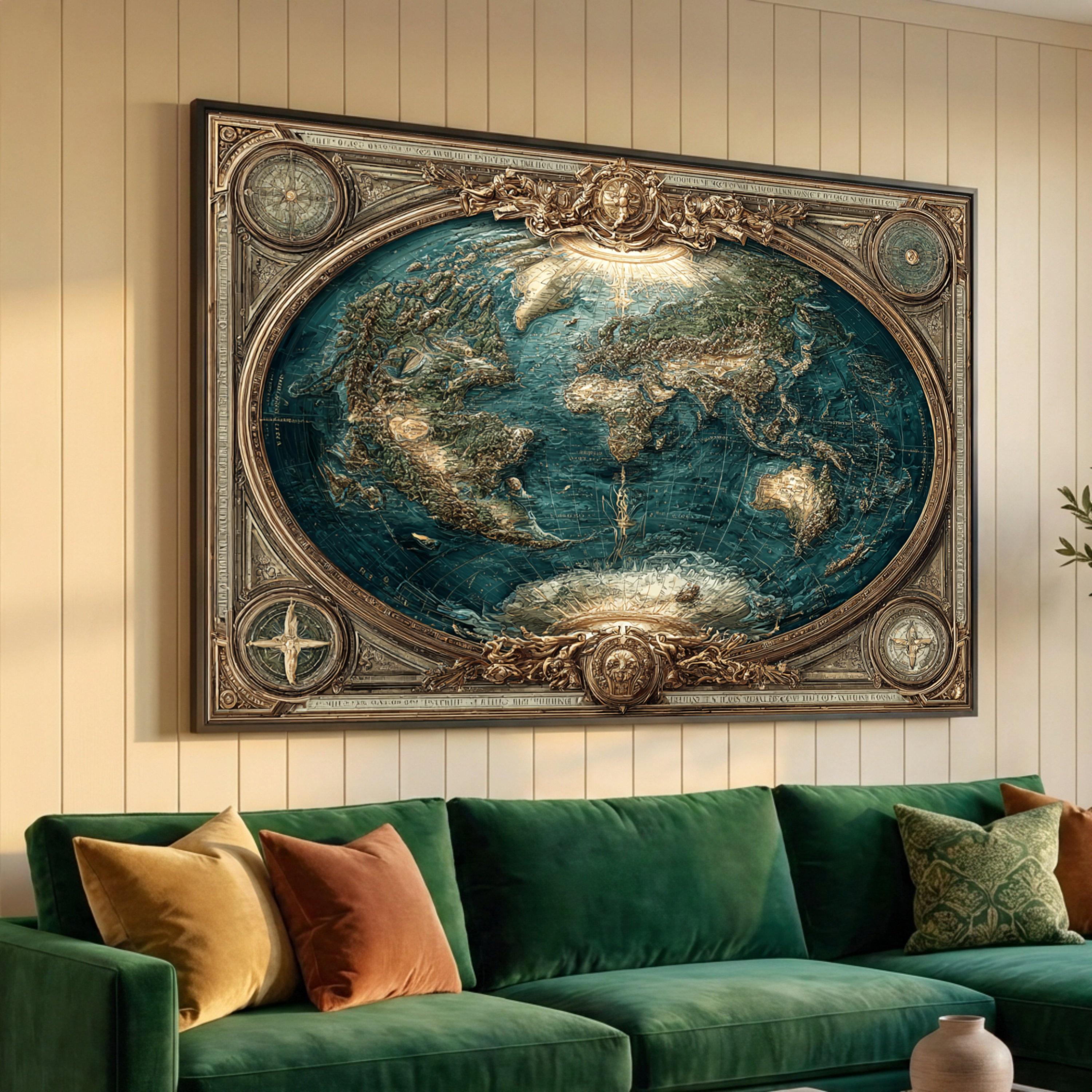 Vintage World Map Canvas Wall Art, Antique Style Globe Decor, Retro ...
