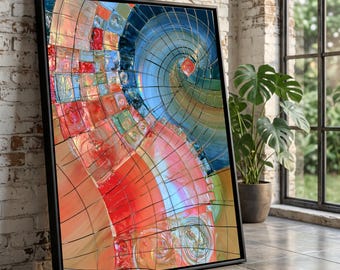 Abstracte cirkelvormige mozaïekprint op canvas, kleurrijke geometrische wanddecoratie, moderne huisdecoratie, eigentijdse canvasprint