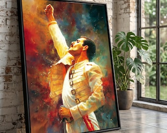 Iconic Freddie Mercury Portrait Canvas, Inspirational Music Legend Wall Art, Vibrant Performer Home Decor Canvas Print