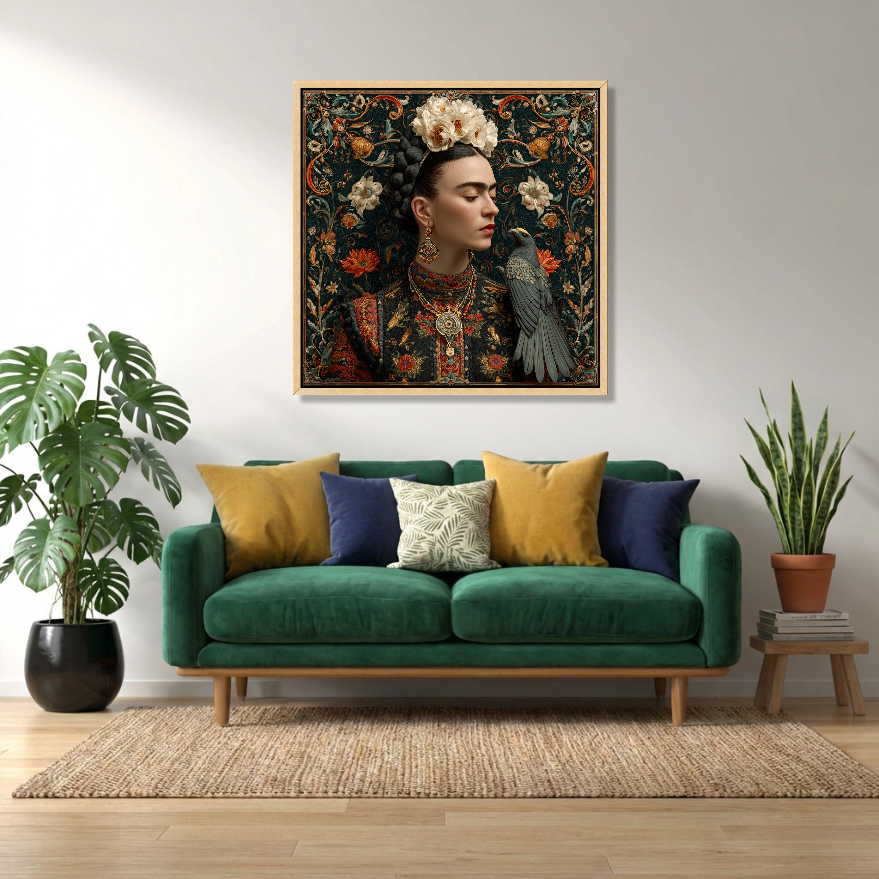 Elegant Floral Portrait Canvas, Vintage Woman With Bird Wall Art ...