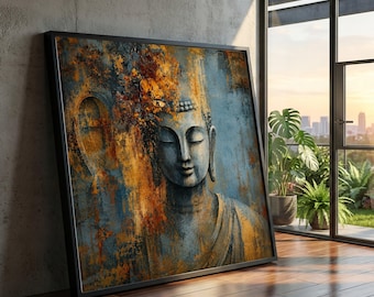 Serene Buddha Face Canvas Wall Art, Abstract Meditation Decor, Spiritual Zen Canvas, Calm Home Decoration, Tranquil Buddha Portrait
