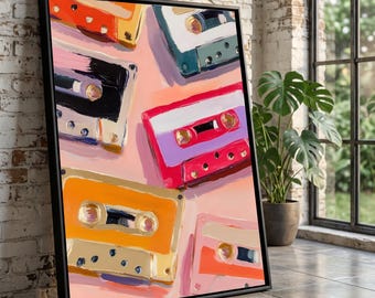 Retro Cassette Tapes Canvas Art, Vintage Music Decor, Colorful Tape Wall Hanging, Nostalgic Home Decoration, Modern Pop Culture Design