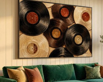 Vintage Vinyl Records Canvas Wall Art, Retro Music Decor, Classic Record Collection Canvas, Home Audio Wall Decoration