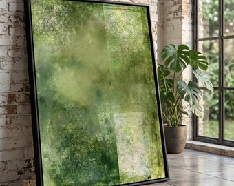 Vintage Green Mosaic Canvas, Abstract Pattern Wall Art, Soft Earth Tone Home Decor, Elegant Modern Canvas, Ready to Hang Artwork