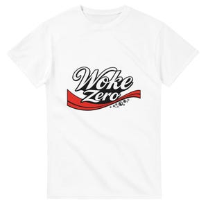 May include: White t-shirt with the words "Woke Zero" in a stylized black font, with a red wave design underneath. The shirt is a casual, everyday wear item.
