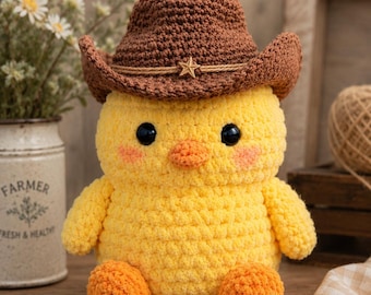 Patrón de pollito vaquero a crochet en PDF / Peluche amigurumi, decoración rústica (descarga digital)
