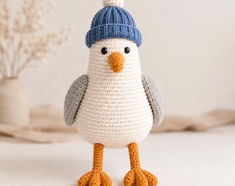Patrón de amigurumi de gaviota a crochet en PDF, tutorial para principiantes para crear un peluche de pájaro (descarga digital).