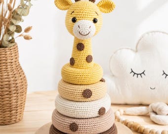 Patrón de jirafa apilable de ganchillo, tutorial de apilamiento de anillos para bebés amigurumi (PDF)