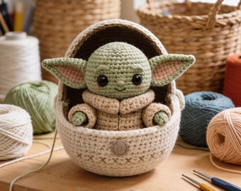 Patrón de amigurumi de niño espacial a crochet / Muñeco alienígena con cesta de cápsula (descarga en PDF)