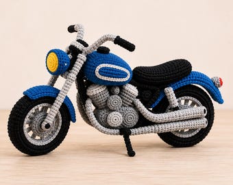 Patrón de motocicleta de ganchillo en PDF, tutorial de bicicleta de juguete amigurumi vintage (descarga digital)