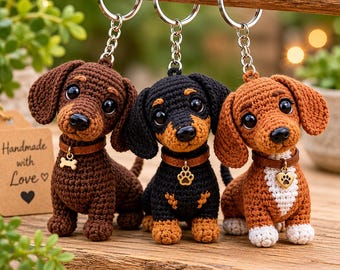 Patrón PDF para llavero de perro salchicha a crochet, tutorial de amigurumi de perro salchicha (descarga digital)
