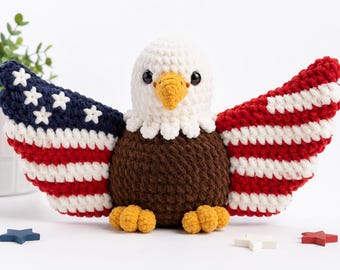 Patriotic Eagle Crochet Pattern, American Flag Amigurumi Tutorial (PDF Download)