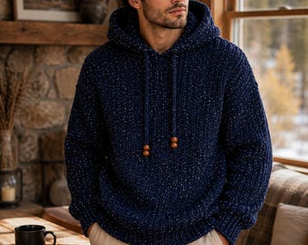 Patrón de sudadera con capucha de ganchillo con punto alpino para hombre, suéter grueso en PDF, diseño de capucha texturizada (descarga digital)