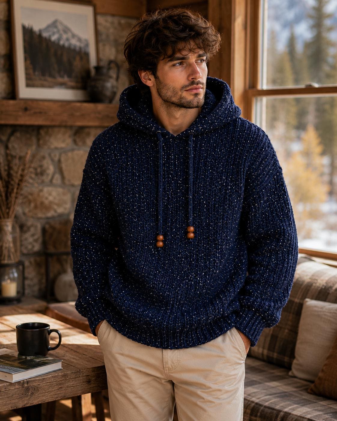 Men's Alpine Stitch Crochet Hoodie