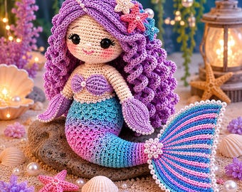 Patrón de muñeca sirena de ganchillo / Tutorial de amigurumi de princesa del océano (descarga en PDF)