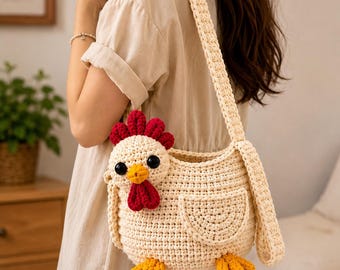 Patrón de bolso de gallina a crochet en PDF / Tutorial de bolso de gallina estilo granja (Descarga digital)