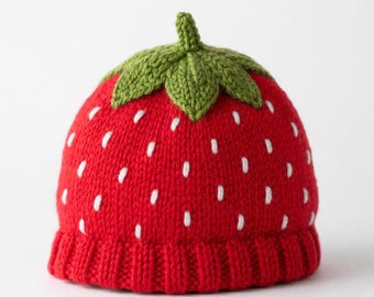 Patrón de gorro de ganchillo con diseño de fresa / Gorro de bebé, accesorio para fotos (descarga en PDF)