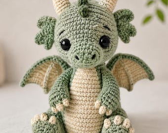Patrón de ganchillo para bebé dragón / Tutorial de amigurumi de peluche (Descarga en PDF)
