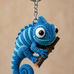 Chamäleon Schlüsselanhänger Muster | Amigurumi Blau Reptilien Puppe (PDF Download)