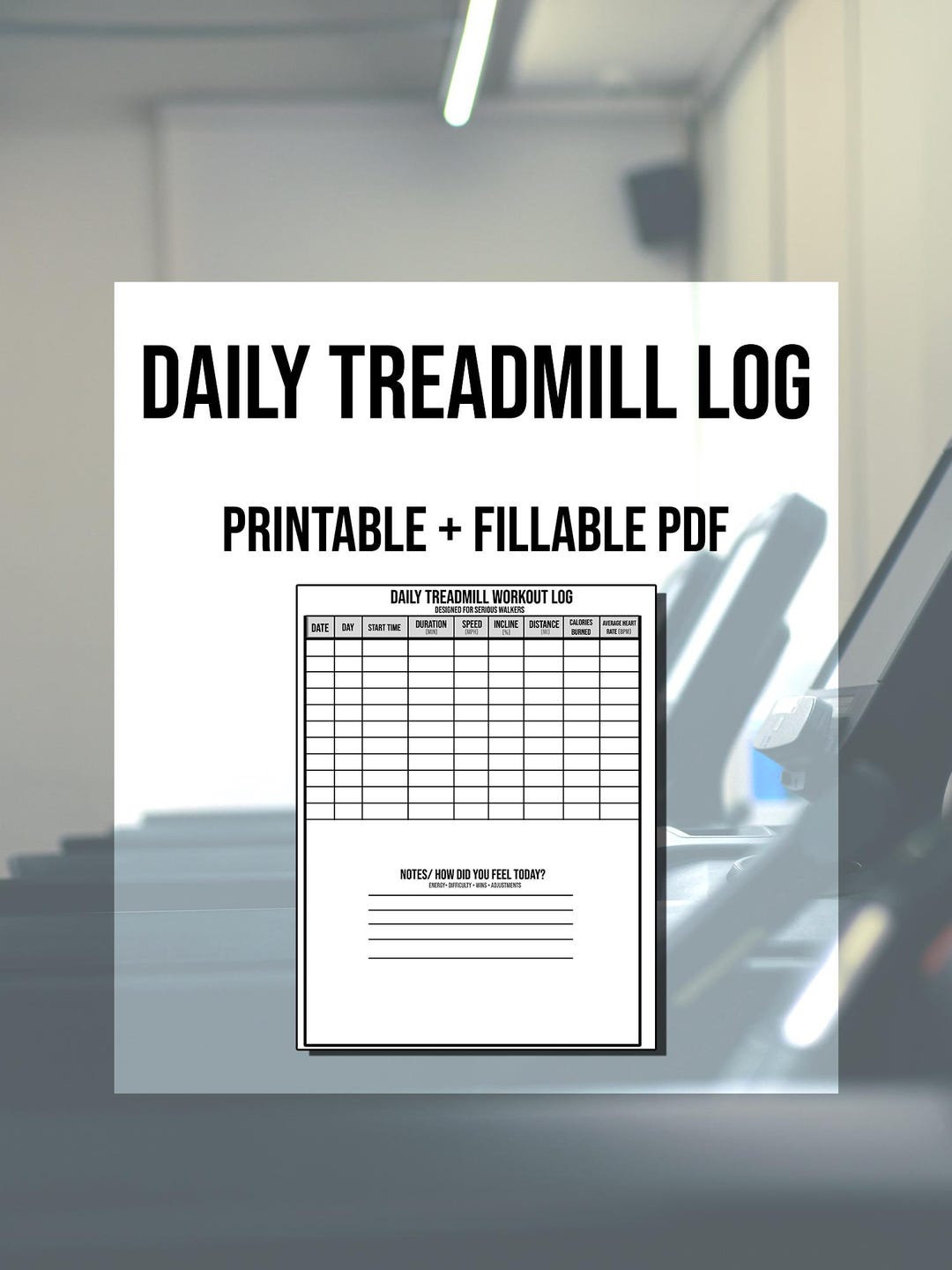 Printable Treadmill Log Daily Treadmill Workout Log | Incline Walking Tracker, Cardio Planner ...