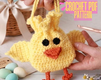 Modèle de sac au crochet pour poussins de printemps, pochette pour friandises de Pâques, cordon amigurumi (téléchargement PDF)