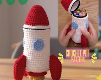 Étui à crayons Rocket, motifs au crochet, porte-stylo Amigurumi (PDF)