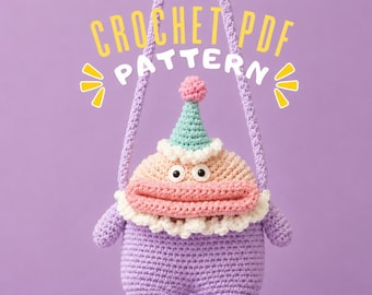 Modèle de sac à bandoulière au crochet pour anniversaire | Sac bandoulière personnage amigurumi (Téléchargement PDF)
